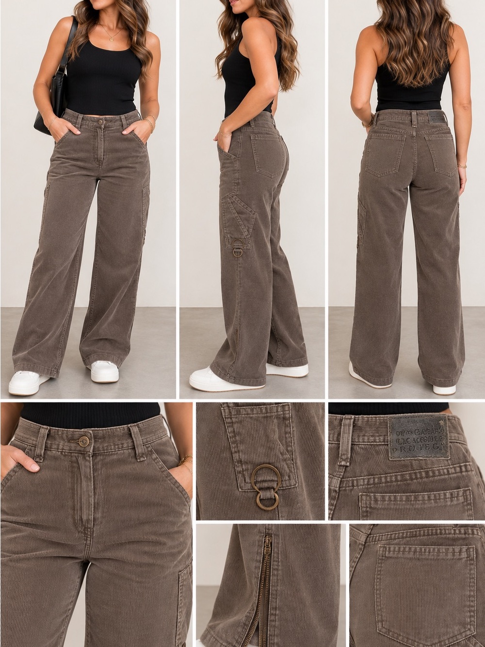 Vintage Dolce & Gabbana Wide-Leg Utility Jeans - Taupe Brown